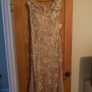 ALEV rose gold lace metallic gown